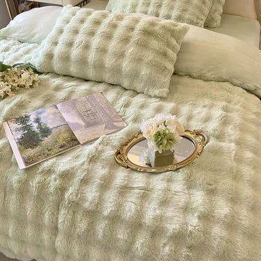 Green Pink Luxury Princess Velvet Fleece Plush Soft Bedding Set